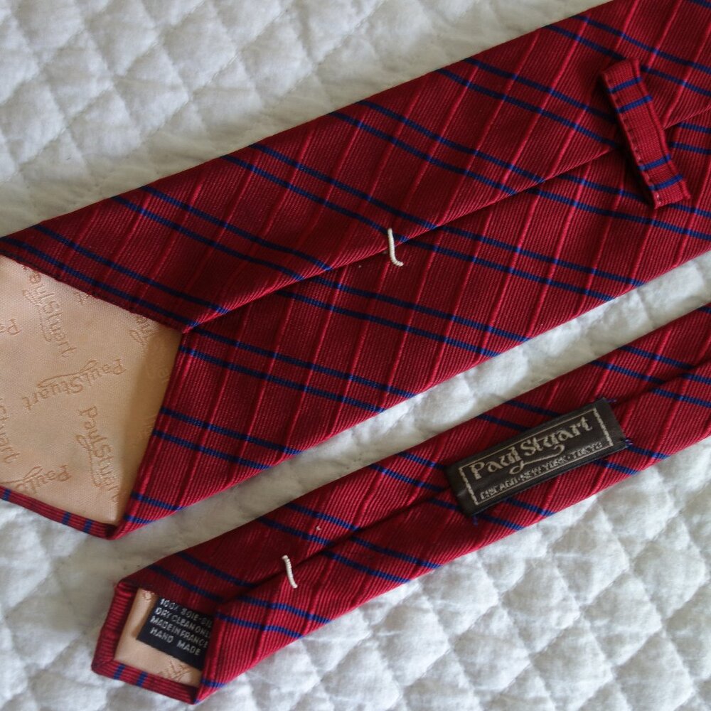 Paul Stuart Red Plaid Silk Tie with Blue Windowpane